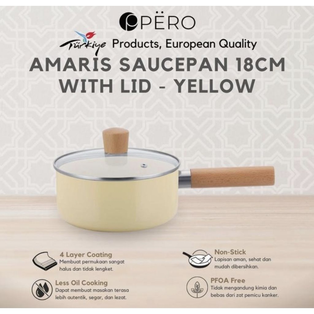 Pero Amaris Sauce Pan 18 cm + Lid Wooden Handle Biogranite