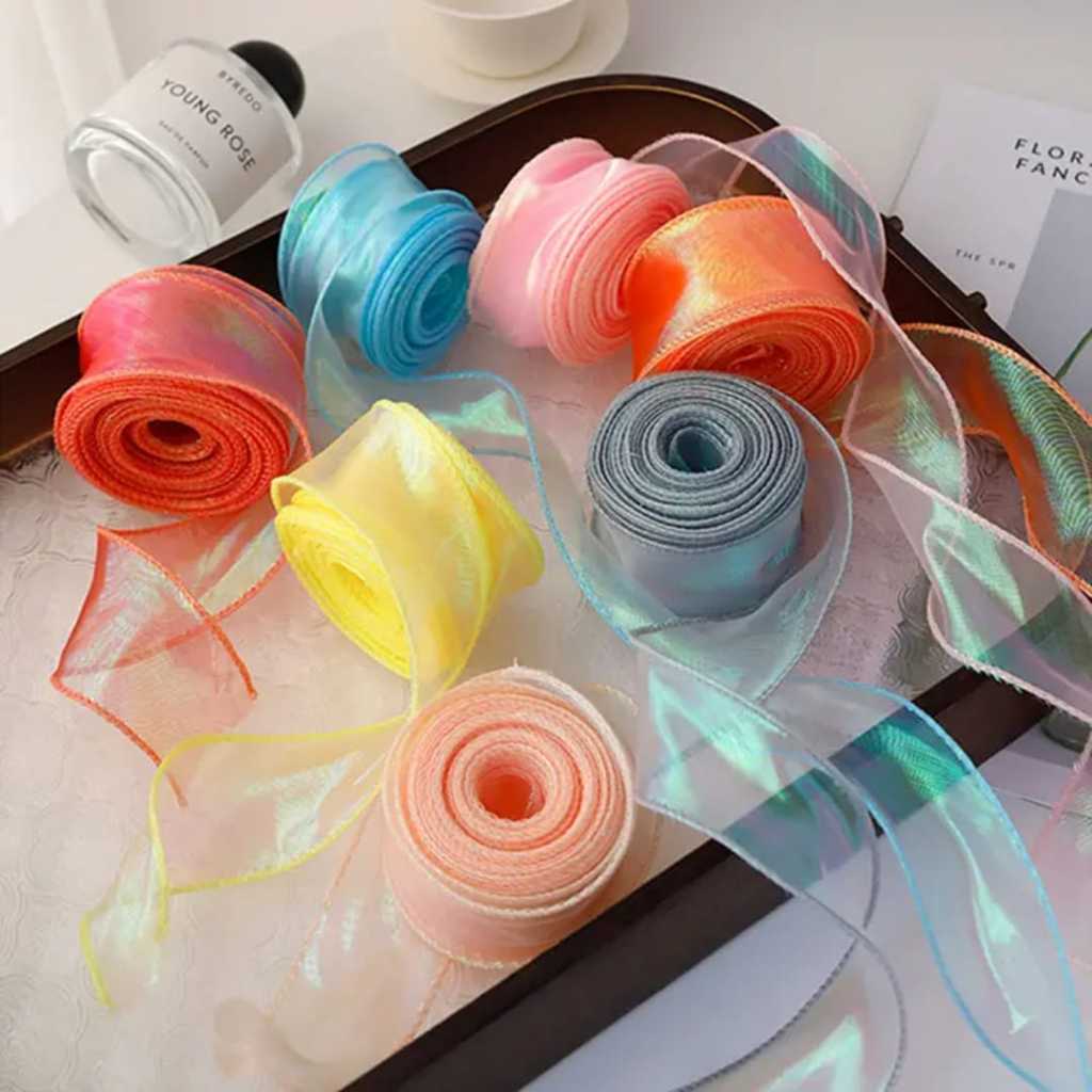 

[ 1 Roll ] Pita Gelombang Hologam Fishtail Organza Chifon Untuk Hadiah Buket Dekorasi Gift Bouquet