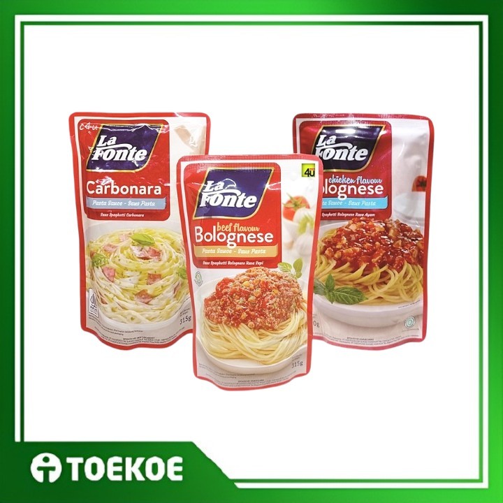 

TOEKOE LaFonte Saus Spaghetti Bolognese Carbonara Chicken Beef 290GR 315GR