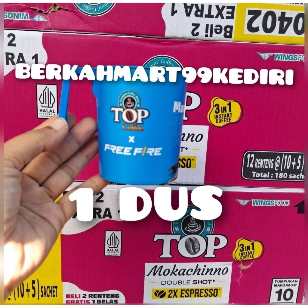 

Kopi top mokachinno 1 DUS isi 12 renteng GRATIS 6 gelas cantik