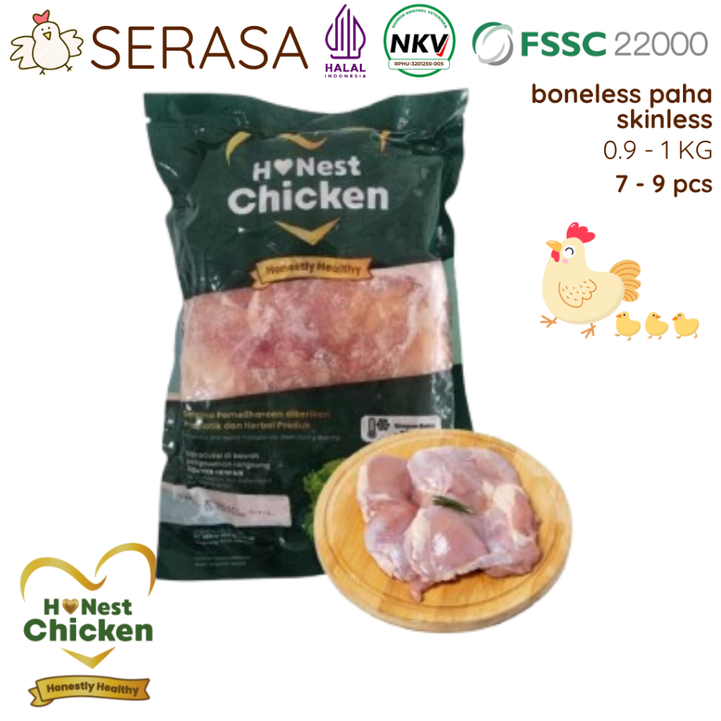 

HONEST CHICKEN DAGING AYAM PROBIOTIK AYAM FILLET BONELESS PAHA SKINLESS HALAL NKV 900 GR - 1000 GR