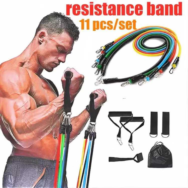 Resistance Band Set 11 in 1 Karet Elastis Panjang Gym Tali Alat Fitness Tali Gym