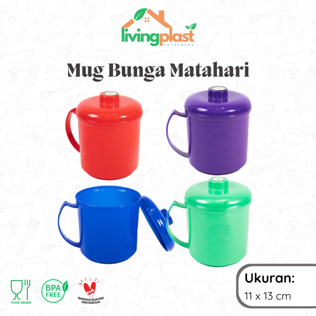 Mug Bunga Matahari DX / Mug Tutup Plastik / Mug Plastik / Gelas Plastik / Cangkir Tutup Plastik