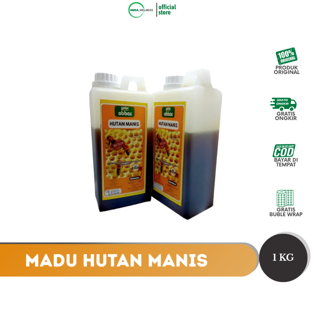 

MADU ABBAS HUTAN KALIMANTAN PLUS BEE POLLEN & ROYAL JELLY 1 KG | madu murni hutan liar | ekstra nutrisi dari bee pollen & royal jelly | bantu jaga stamina & imunitas | cocok untuk anak & dewasa | 100% original Abbas | bisa COD