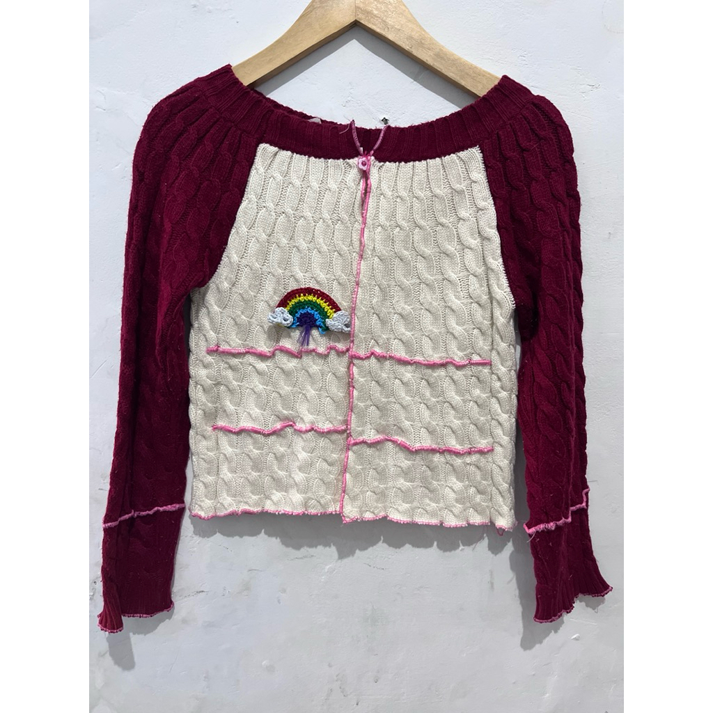 rajut cream maroon