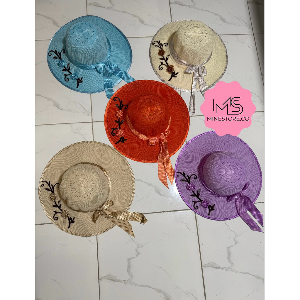 TOPI PANTAI BUNGA PITA POLKADOT | TOPI PANTAI OUTDOOR | TOPI PANTAI WANITA