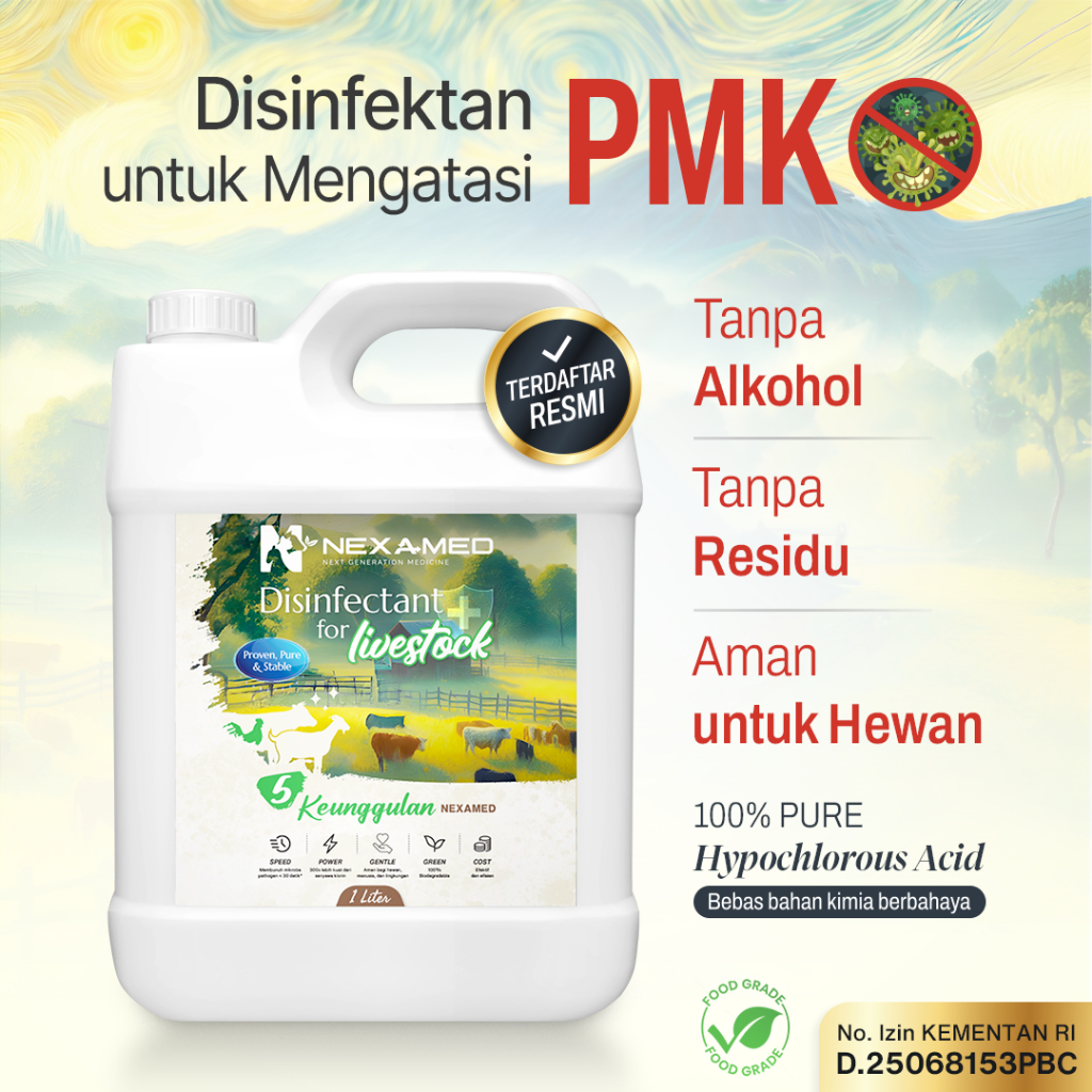 Disinfektan PMK Sapi Nexamed – Obat Semprot Kandang & Peralatan Ternak – Non Alkohol