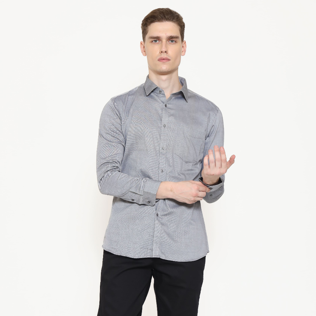 Schoeller Kemeja Formal Pria Lengan Panjang Slim Fit – Warna Abu – Ukuran 14.5–17 – DIOR-MLS