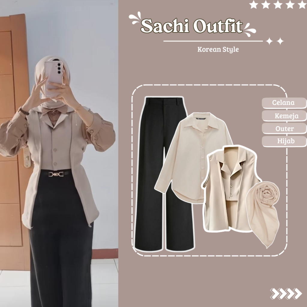 Sachi Outfit Setelan Sachi Outfit Kemeja Outer Celana Kulot Hijab One Set Korean Style