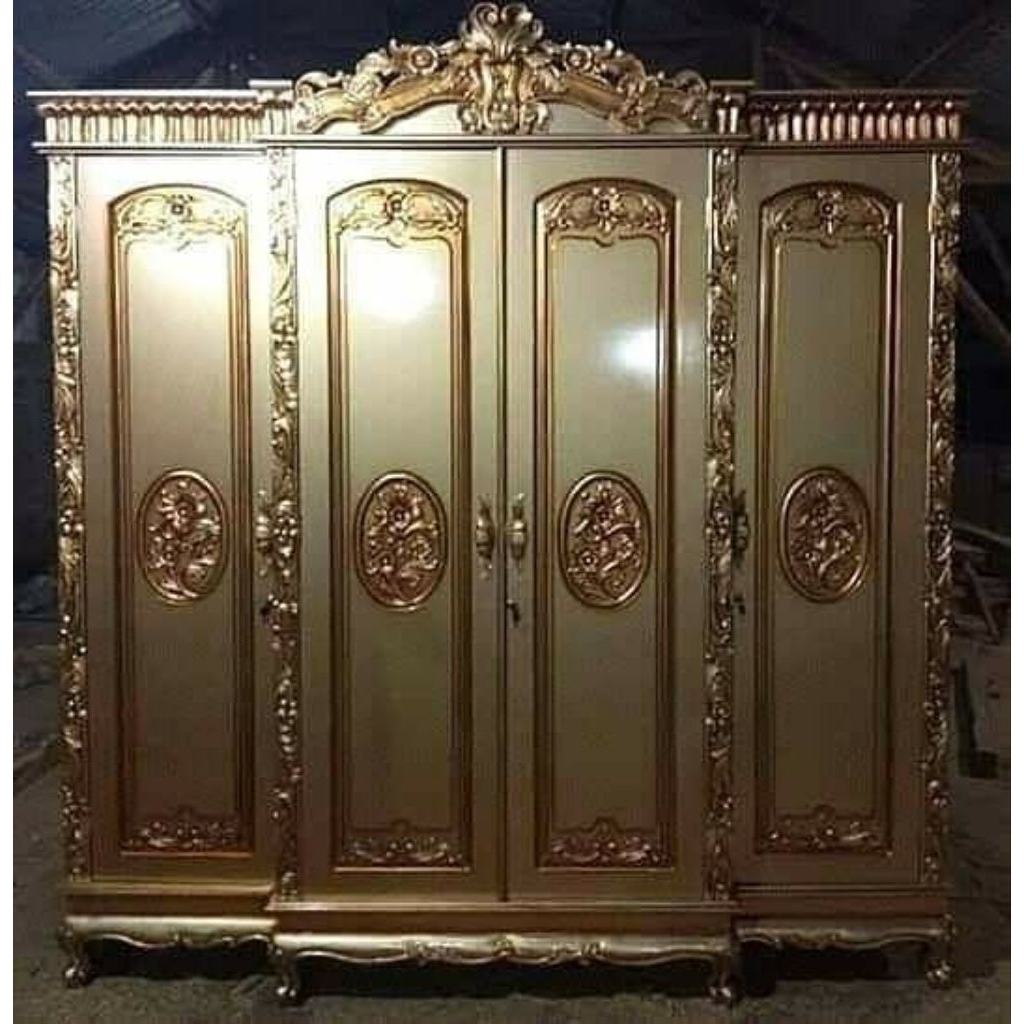 Lemari 4 pintu Kayu Jati / Lemari baju Estetik Kayu Jati Jepara / Almari Pakaian aesthetic