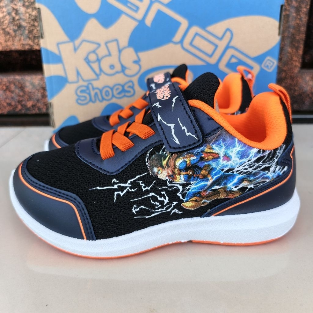 Sepatu Ando Fire Attack Velcro Perekat Hitam Oranye Black Orange