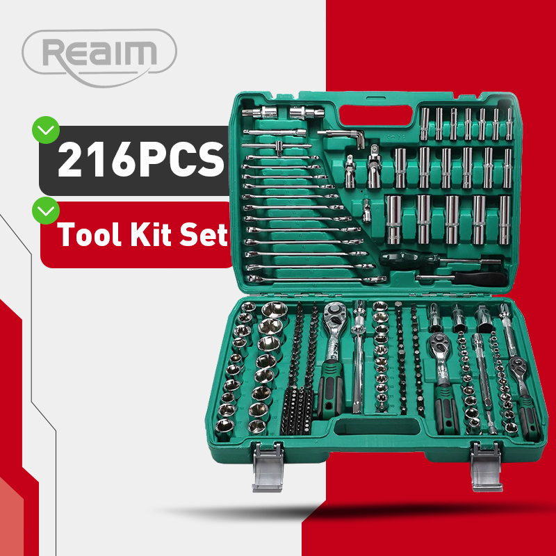 Reaim Kunci Set Lengkap 216Pcs Kunci Set Kunci Sok Toolkit Set Tool Box Set Lengkap