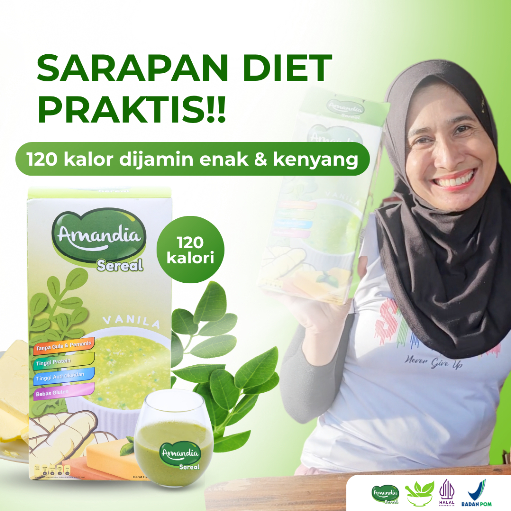 

Amandia Sereal Diet - 1 Box 300gr 10 Sachet - Nutrisi Lengkap, No Sugar, Umbi Garut Low Glikemik, Multigrain Sumber Protein dan Serat, Meal Replacement untuk Bantu Defisit Kalori, Halal & BPOM