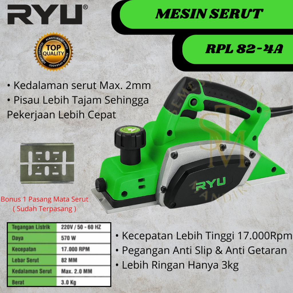RYU Mesin Serut Kayu Mesin Planner RPL 82-4A Mesin Ketam Pasah Sugu Kayu Cocok untuk memoles dan mem