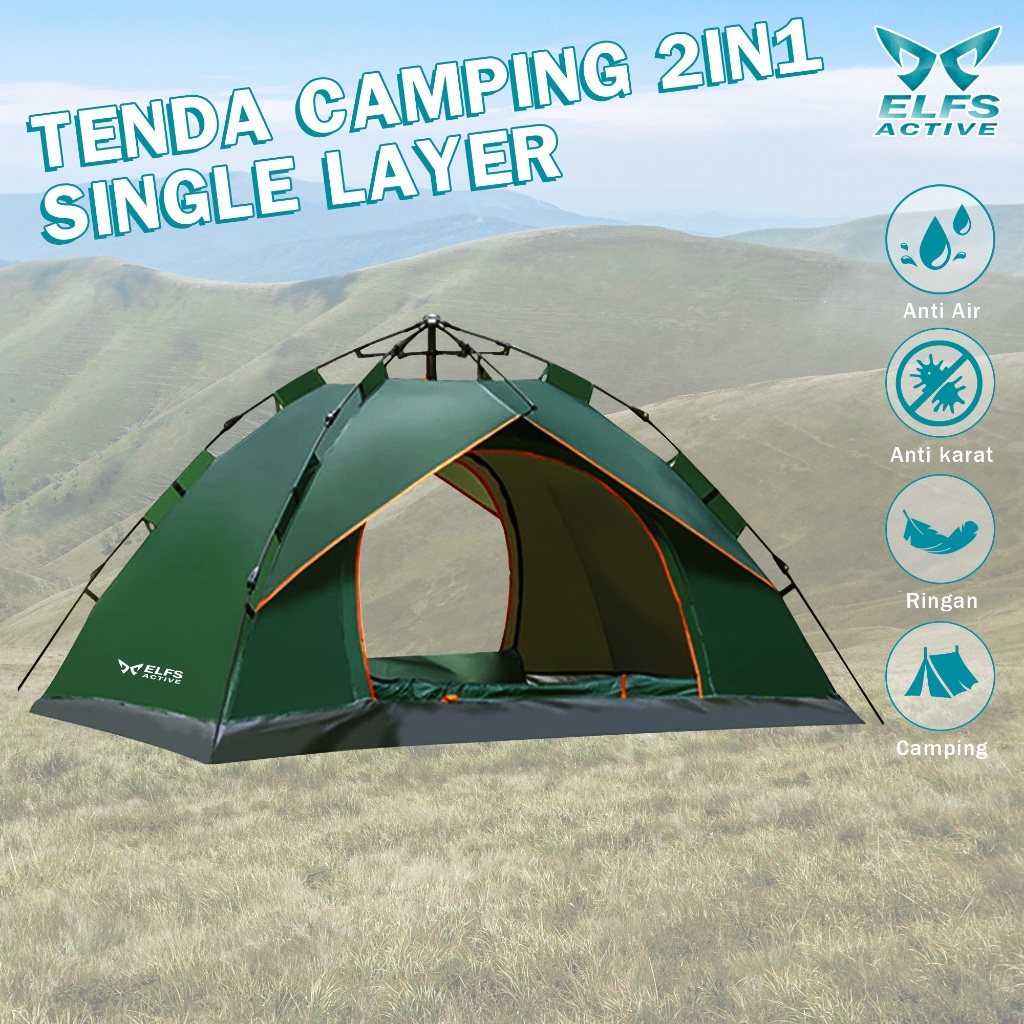 Elfs Active Tenda Camping 2in1 Single Layer Autotamic Tent 3-4 Person