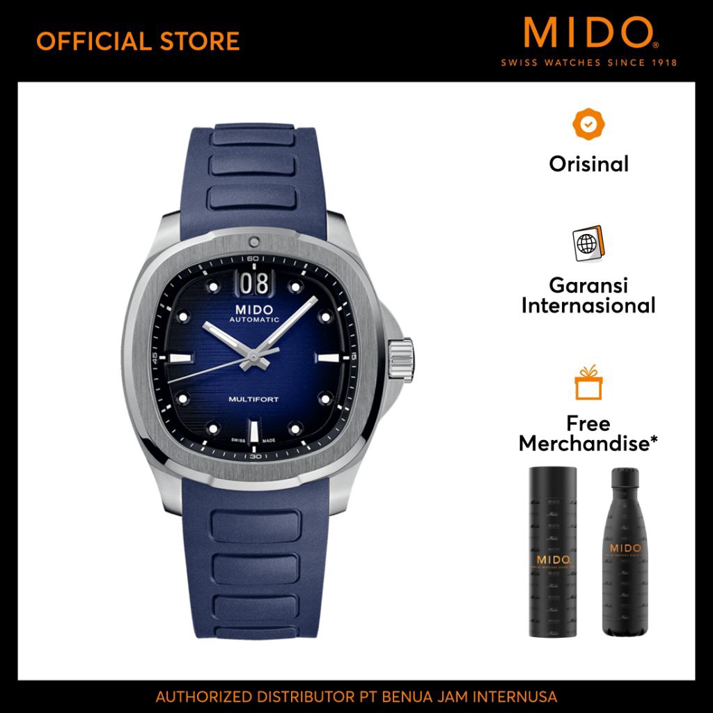 MIDO M0495261704100 Multifort TV Big Date Blue Dial Blue Rubber Strap