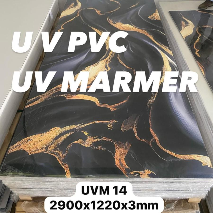 UV PVC MARMER UV BOARD PANEL DINDING BLACK GOLD PVC UVM 14 2900x1220x3mm Glossy Anti Air Anti Rayap