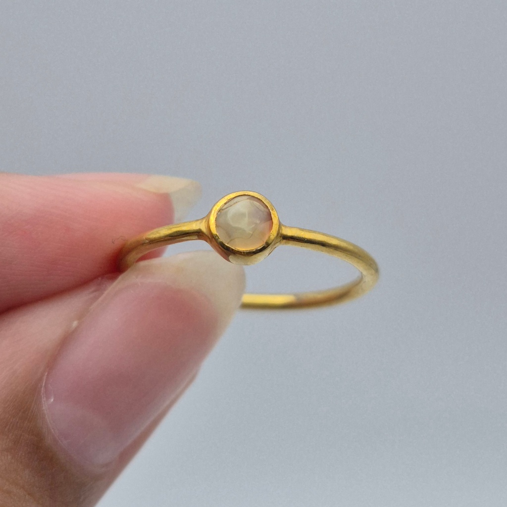 Cincin perak gold plated handmade batu natural opal afrika natural kalimaya afrika, ukuran jari bisa