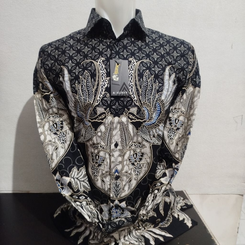 Lengan Panjang Slimfit ALISAN Batik 10745 Motif Burung Garis Krem