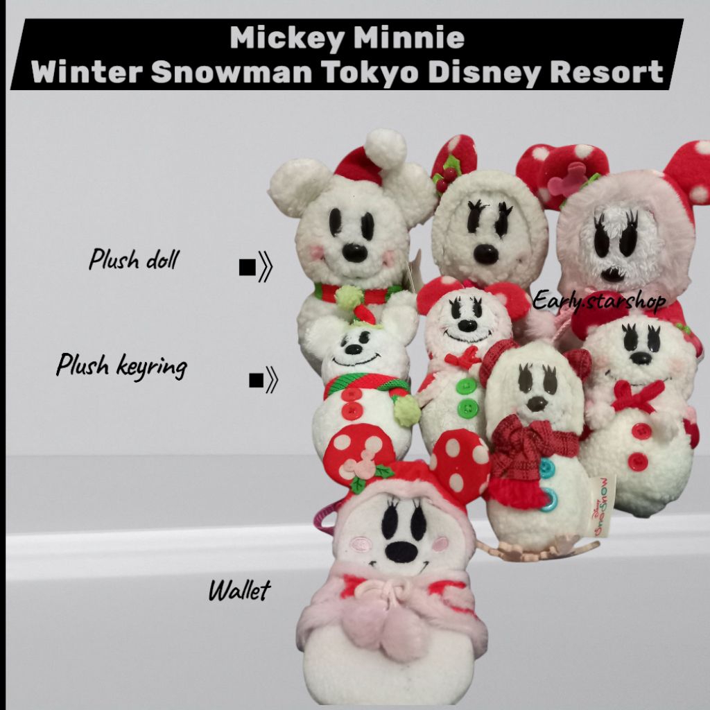 (bundling 9pcs) Ganci Boneka dompet Mickey Minnie Plush doll Winter Snowman Tokyo Disney Resort