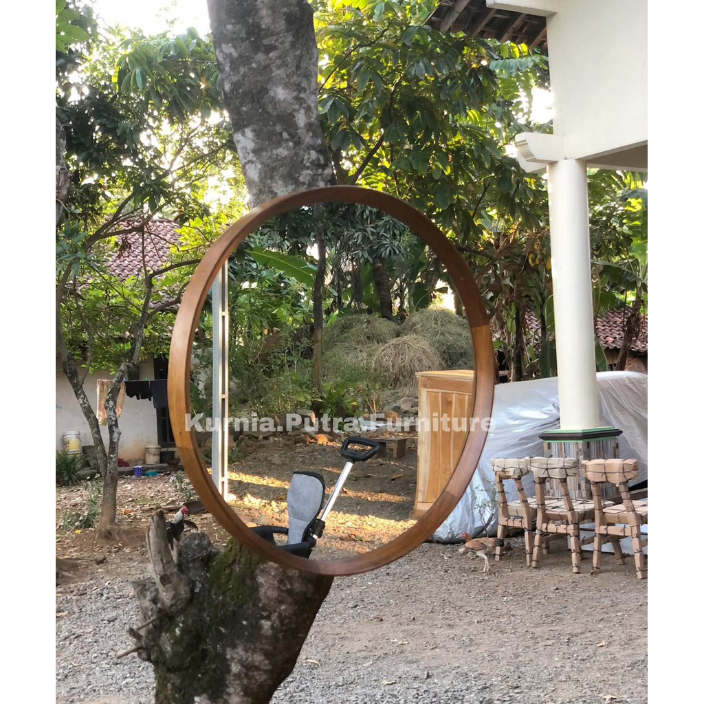 Cermin Dinding Bulat / Frame Kaca Bulat / Cermin Dinding Kayu jati