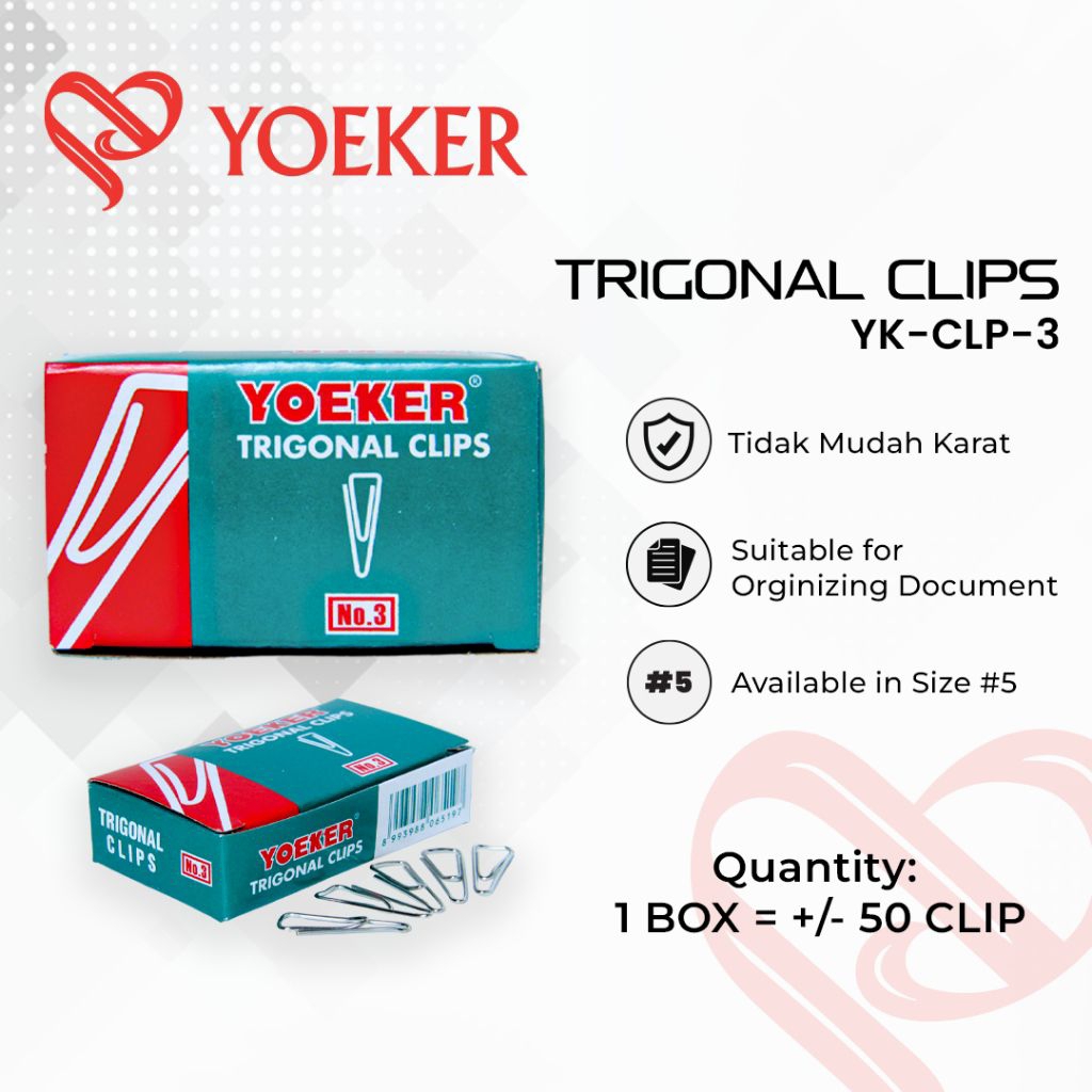 

(1 BOX) Paper Clip No.3 Yoeker - Penjepit Kertas Segitiga - Trigonal Clip