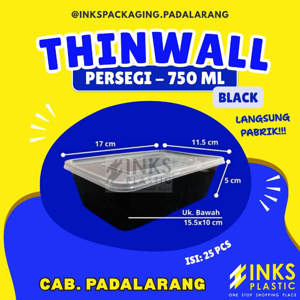 THINWALL PERSEGI PANJANG 750 ML WARNA HITAM RECTANGLE 750ML