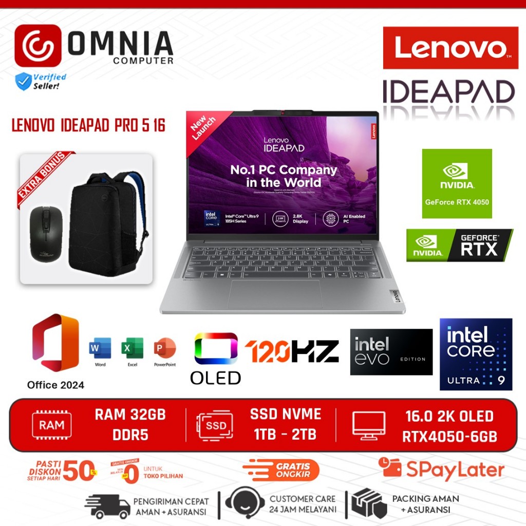 Lenovo IdeaPad Pro 5 16IMH9 Intel Evo Ultra 9 185H 32GB DDR5 2TB RTX4050 2K OLED 120Hz Touchscreen