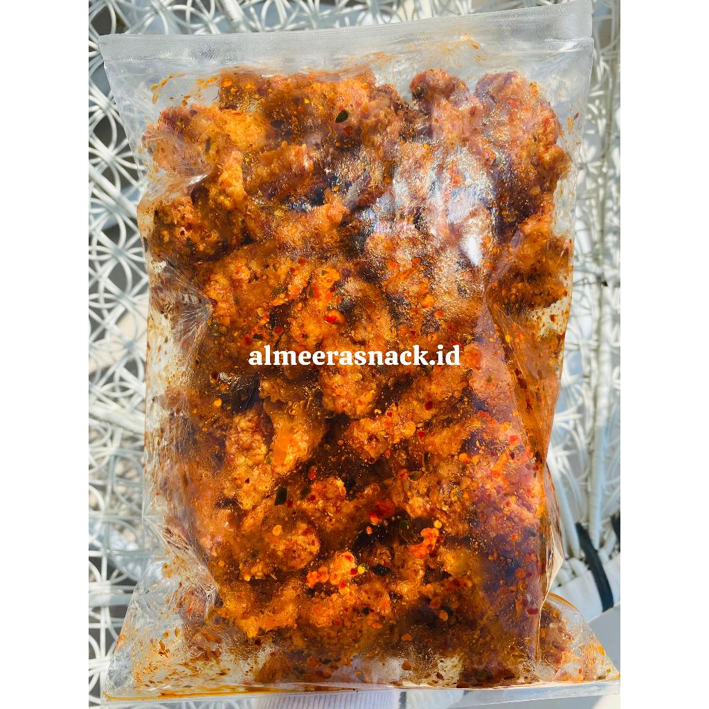 

kulit ayam crispy pedas daun jeruk kemasan 1kg 250gram 500gram