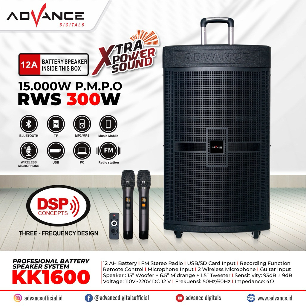 Advance KK1600 - Speaker Portable Profesional Battery Xtra Power Sound