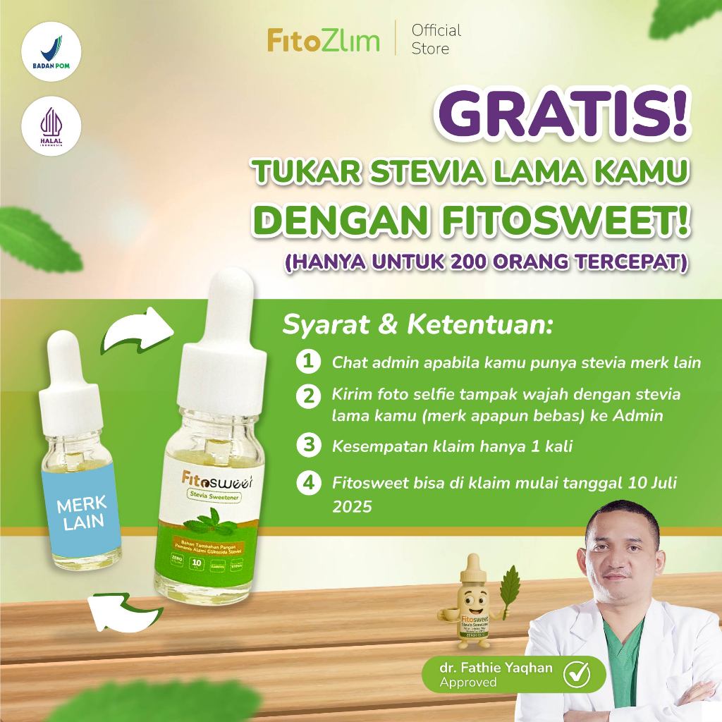 

TUKAR STEVIA DAPAT POTONGAN HARGA! Stevia Alami By Fitosweet 0 Kalori Pemanis Sehat Garansi Tanpa Rasa Pahit