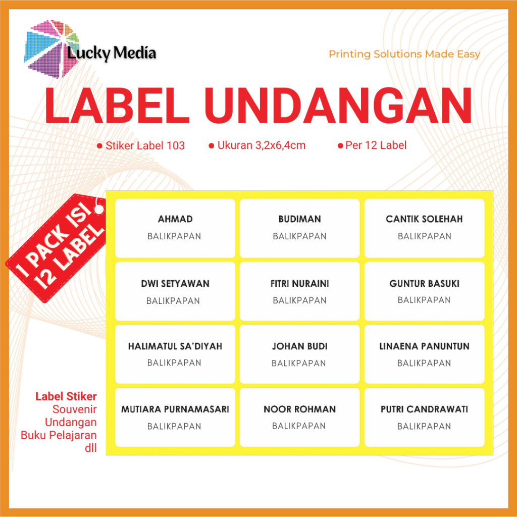 

Cetak Label Nama Undangan 103 Print Stiker Souvenir Sticker Buku Pelajaran Sekolah Polos