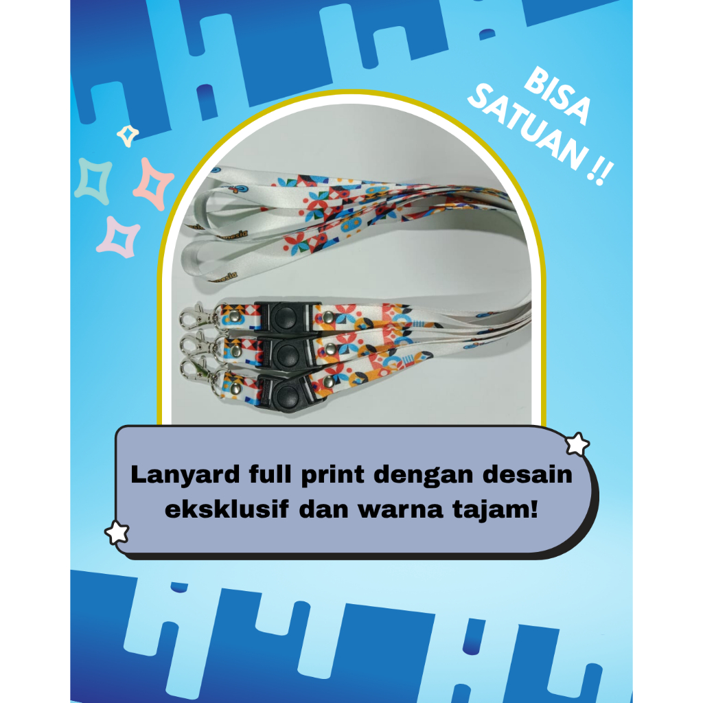 

Cetak lanyard Print sublim 1,5cm. ECERAN Tali Lanyard id card/ Kalung idcard Min Cetak 1pcs