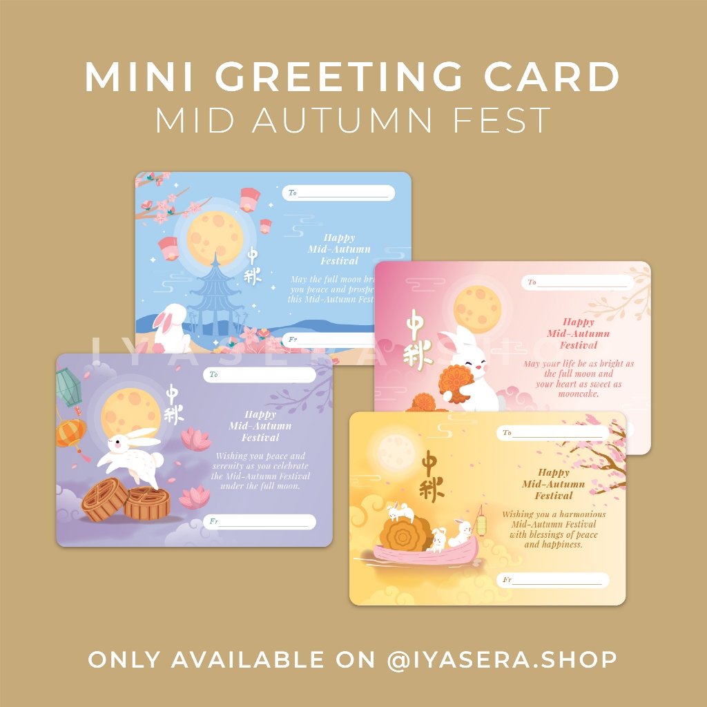 

[6pcs] Greeting Card Kartu Ucapan Mid Autumn Festival Mooncake Kue Bulan Small Mini