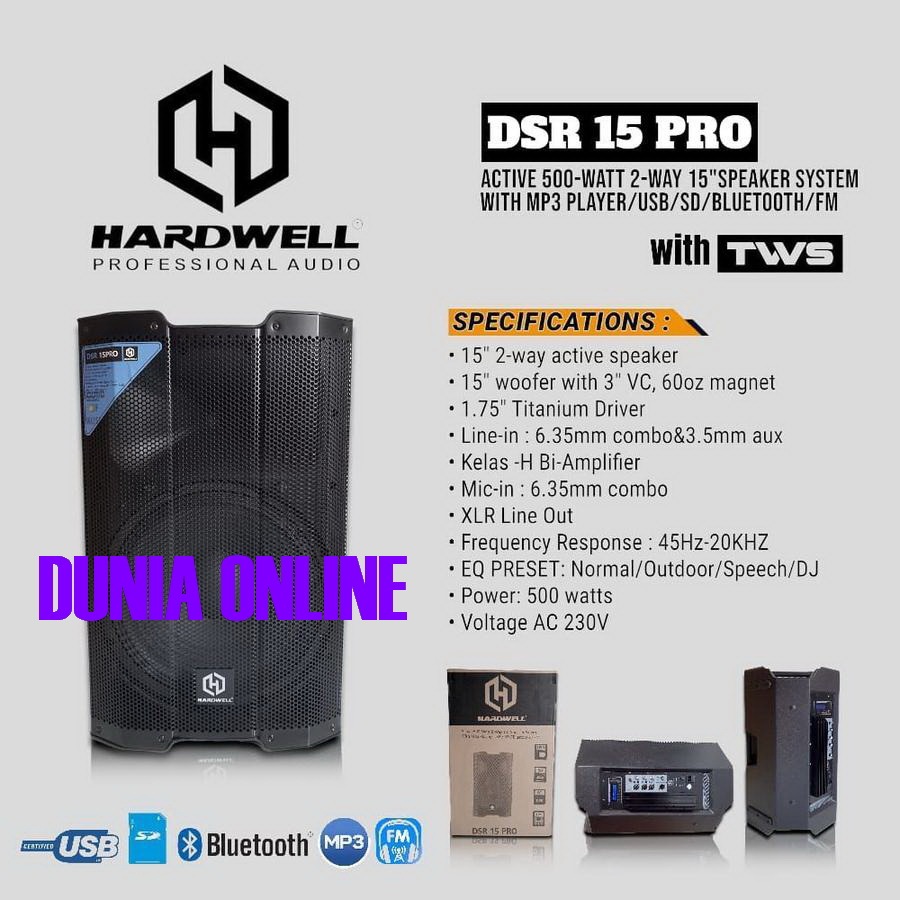 Speaker Aktif HARDWELL 15 inch  DSR15 Pro / DSR 15 Pro / DSR-15 Pro Original Hardwell