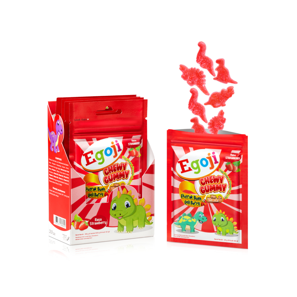 EGOJI SACHET RASA STRAWBERRY ISI 10 CHEWY GUMMY VITAMIN ANAK / EGOJI VITAMIN ANAK