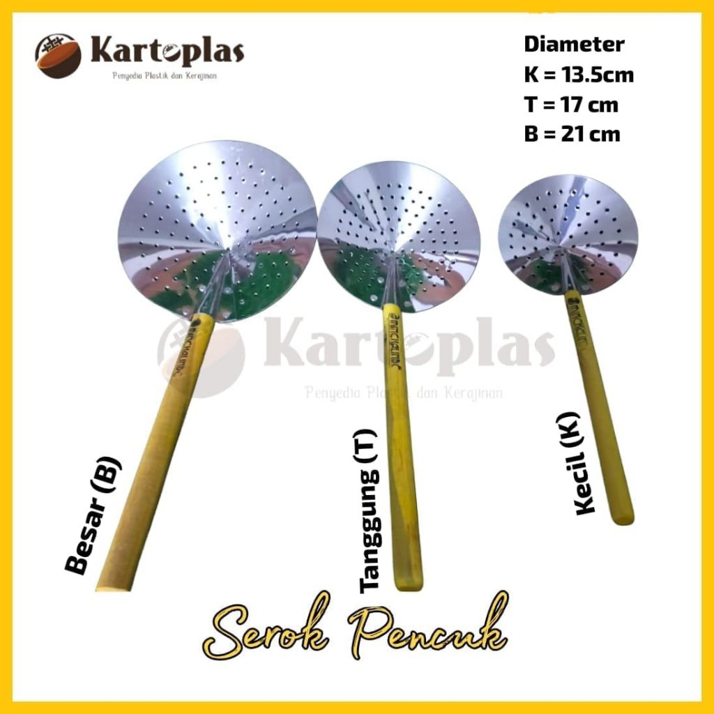 SEROK PENGGORENGAN/SEROK STAINLESS/SEROK PENIRIS GORENGAN/PENIRISAN MINYAK GAGANG KAYU
