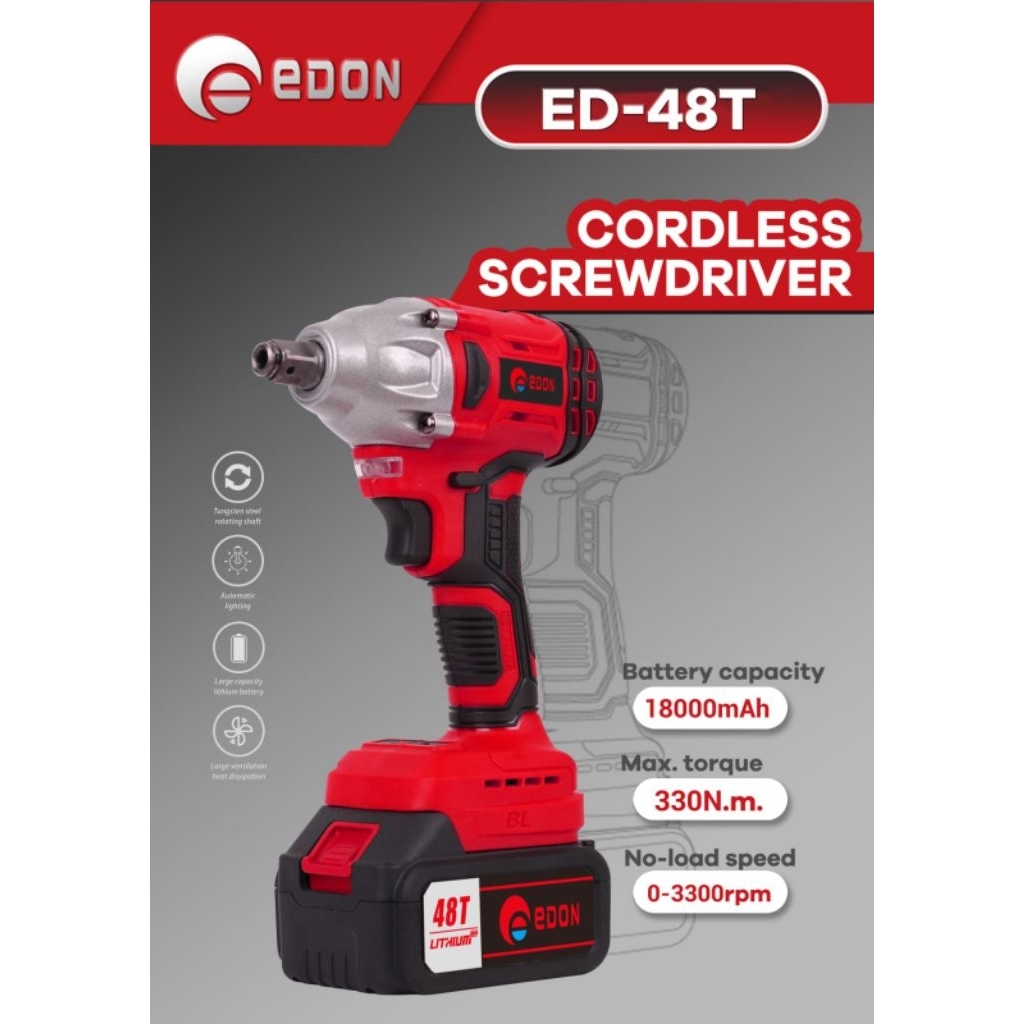 MESIN CORDLESS WRENCH "EDON" 1/2" ED-48T(D) ||CORDLESS IMPACT WRENCH"EDON" BRUSHLESS
