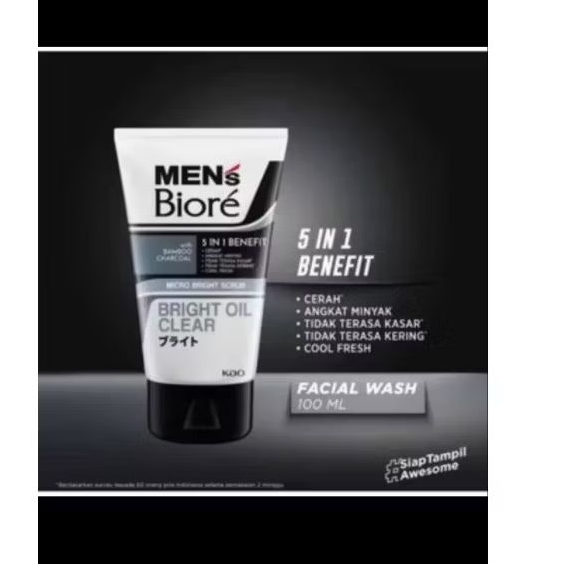 Facial wash scrub Biore mens Bright oil clear