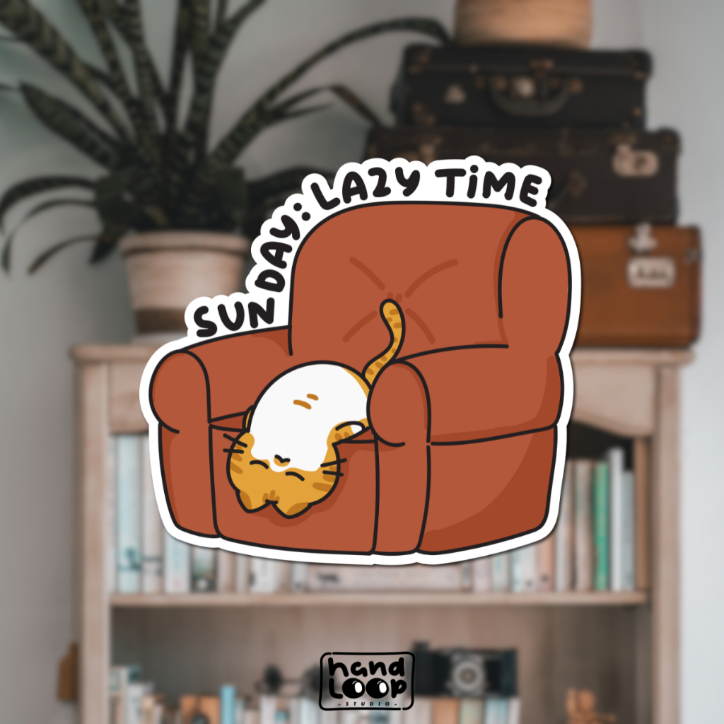 

Sticker Sunday : Lazy Time | Cat Lay On Couch | Sticker Vinyl Waterproof Outdoor HandLoop
