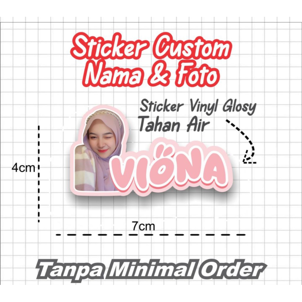 

. Stiker Custom Nama+foto Laminasi Glossy – Tahan Air & Anti Pudar