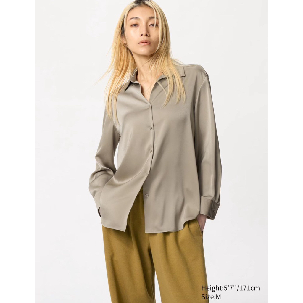 UNIQLO SATIN BLOUSE BEIGE SIZE S