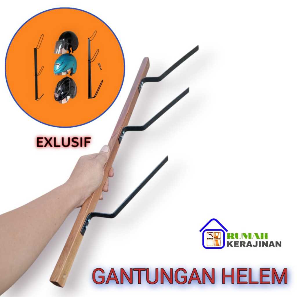 Gantungan Helm Dinding Minimalis kayu jati - Cocok untuk Helem Jaket & Tas Motor