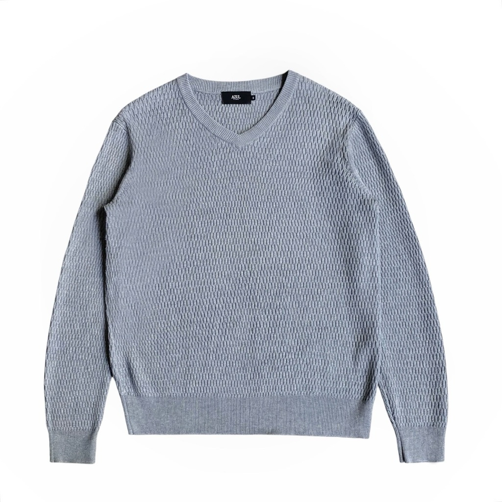 Azul by Moussy v neck honeycomb knitted sweater grey knit knitwear rajut