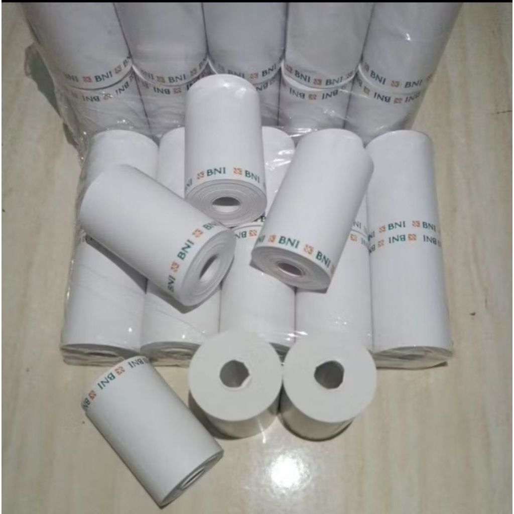 

kertas struk thermal logo BNI ukuran 58x30mm paket 10rol/10pcs