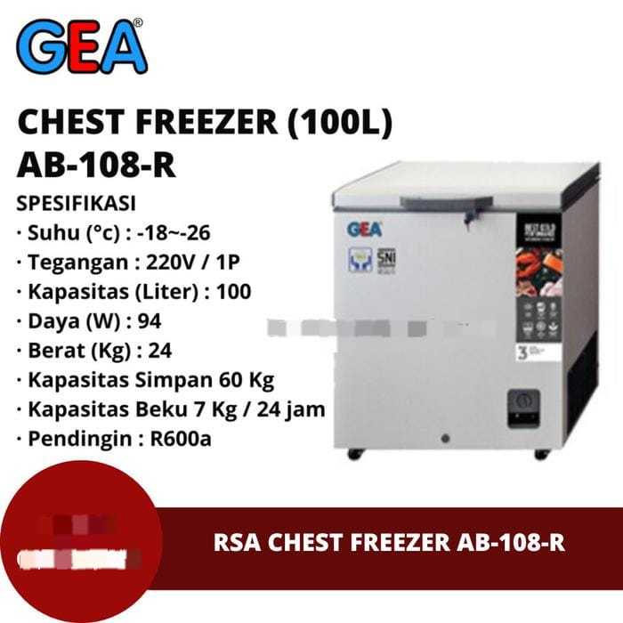 GEA Freezer Box GEA AB-108R / AB-108 Chest Freezer GEA 100L AB108 AB 108 AB 108R AB108R