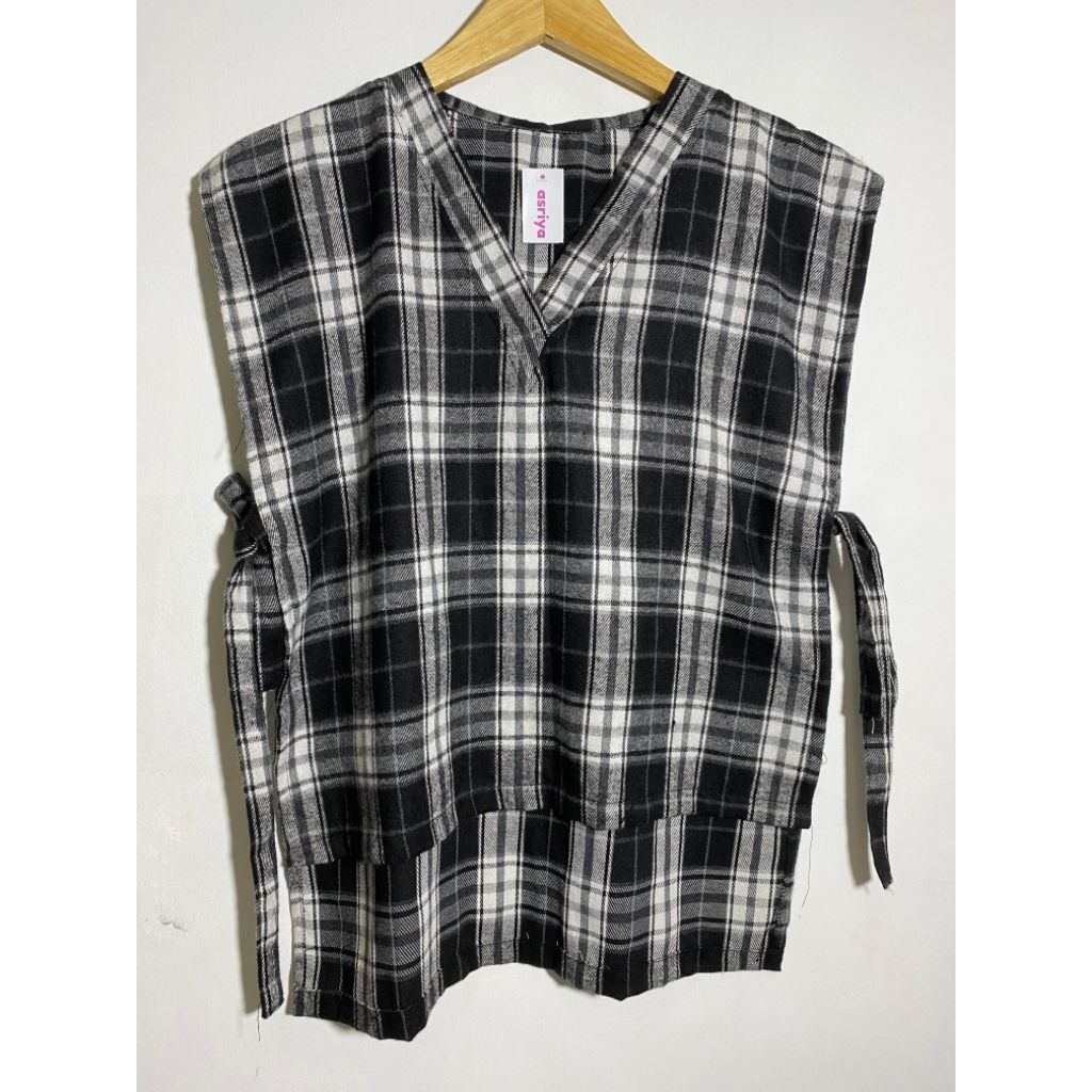 Outer Flanel Wanita Vest Flanel Korea Rompi Tali Samping