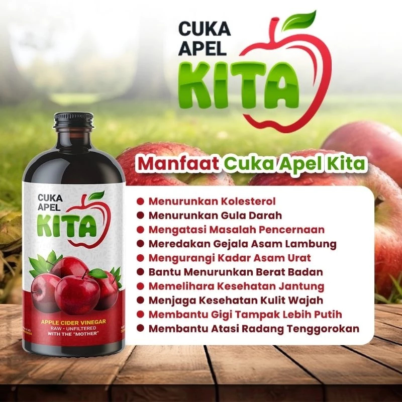 

Cuka Apel Kita 300ml Multi Khasiat - Menurunkan gula darah , Asam Lambung - Herbal Detox Dan Diet
