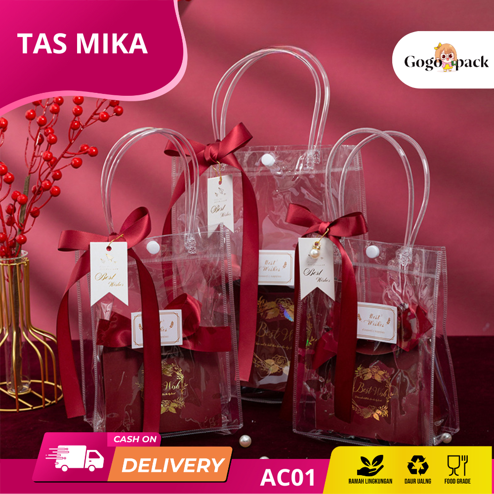 

3PCS Tas Mika PVC / Tas Mika PVC Transparan / Tas Bening / Tas Transparan / Tas Hampers I AC01-AC46