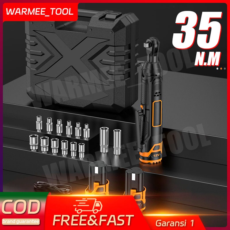 WARMEE kunci ring rachet 3/8" kunci rachet 12V kunci ratchet cordless 320RPM kunci pas rachet